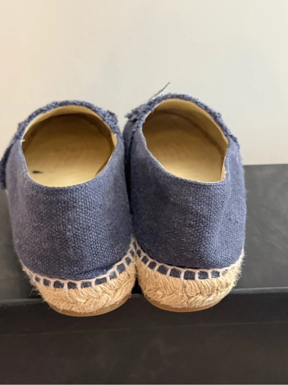 CHANEL Blue Canvas Espadrille Slip-Ons with Black Toe Caps